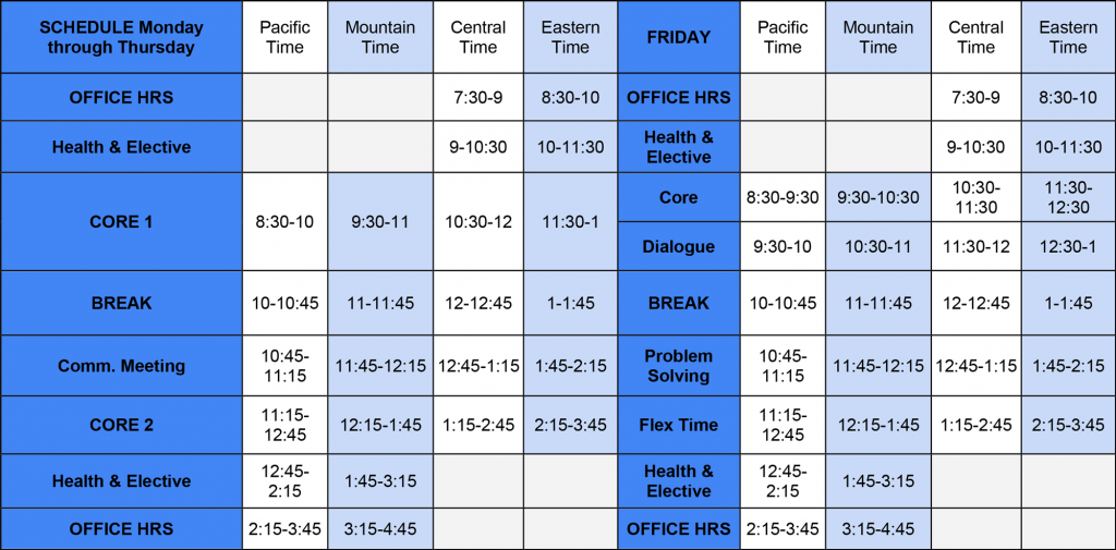 Bridgemont Weekly Schedule
